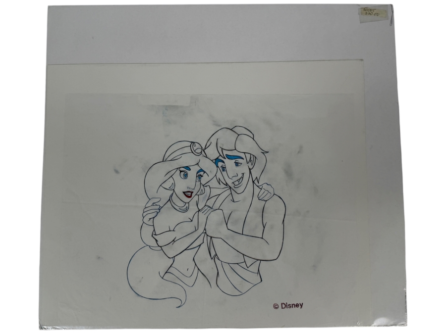 Original Walt Disney Hand Drawn Aladdin / Jasmine Concept Drawing For A T-Shirt By Disney Artist Darren Hunt From The 2nd Official Disneyana Convention In 1993 At Disneyland Purchased For $370 In 1993 15 X 11 [Photo 2]