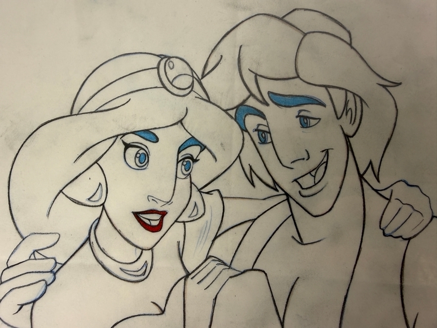 Original Walt Disney Hand Drawn Aladdin / Jasmine Concept Drawing For A T-Shirt By Disney Artist Darren Hunt From The 2nd Official Disneyana Convention In 1993 At Disneyland Purchased For $370 In 1993 15 X 11 [Photo 4]
