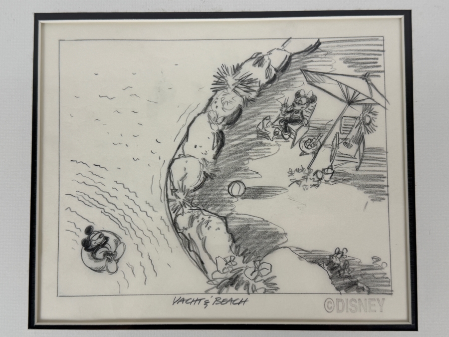Original Walt Disney Hand Drawn Mickey Mouse / Minnie Yacht And Beach 1993 Walt Disney World Calendar Layout Concept Drawing By Disney Artist Brian Lum #408K From The 1st Disneyana Convention In 1992 At Walt Disney World Resort Purchased $628 In 1992 9X7