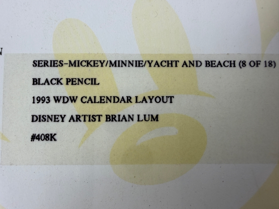 Original Walt Disney Hand Drawn Mickey Mouse / Minnie Yacht And Beach 1993 Walt Disney World Calendar Layout Concept Drawing By Disney Artist Brian Lum #408K From The 1st Disneyana Convention In 1992 At Walt Disney World Resort Purchased $628 In 1992 9X7 [Photo 12]