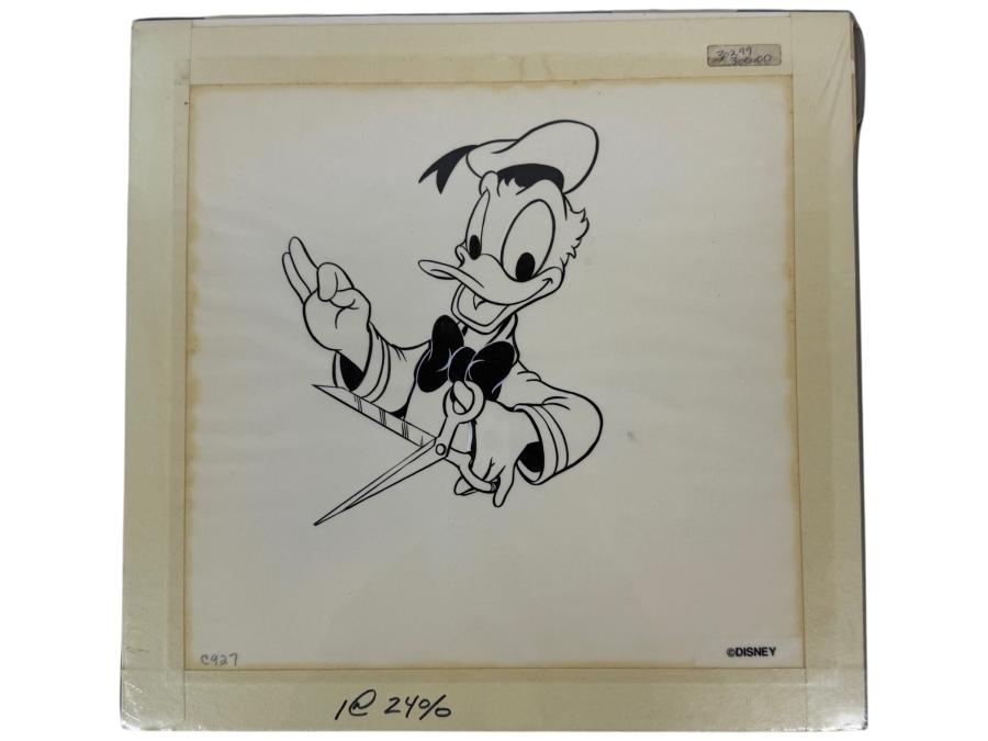 Original Walt Disney Hand Drawn Donald Duck With Scissors Concept Drawing For Donald's Deals Book By Disney Artist Priscilla Russ From The 2nd Official Disneyana Convention In 1993 At Disneyland Purchased For $300 In 1993 7 X 8 [Photo 2]