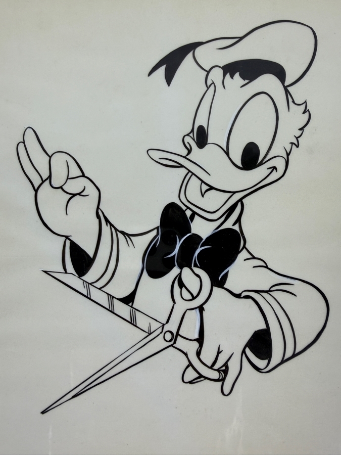 Original Walt Disney Hand Drawn Donald Duck With Scissors Concept Drawing For Donald's Deals Book By Disney Artist Priscilla Russ From The 2nd Official Disneyana Convention In 1993 At Disneyland Purchased For $300 In 1993 7 X 8