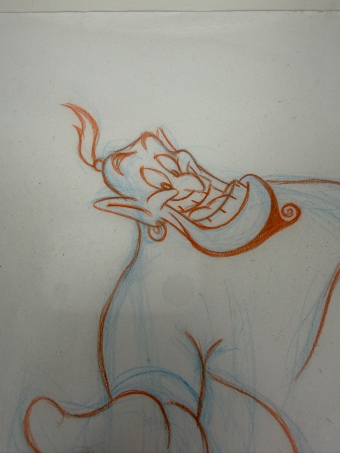 Original Walt Disney Hand Drawn Genie Aladdin Concept Drawing For A Lucite Key Chain By Disney Artist Alex Maher From The 2nd Official Disneyana Convention In 1993 At Disneyland Purchased For $380 In 1993 14 X 14 [Photo 5]