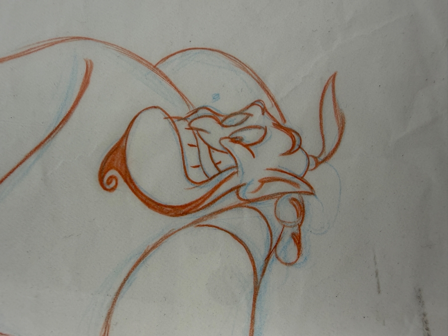 Original Walt Disney Hand Drawn Genie Aladdin Concept Drawing For A Lucite Key Chain By Disney Artist Alex Maher From The 2nd Official Disneyana Convention In 1993 At Disneyland Purchased For $380 In 1993 14 X 14 [Photo 7]