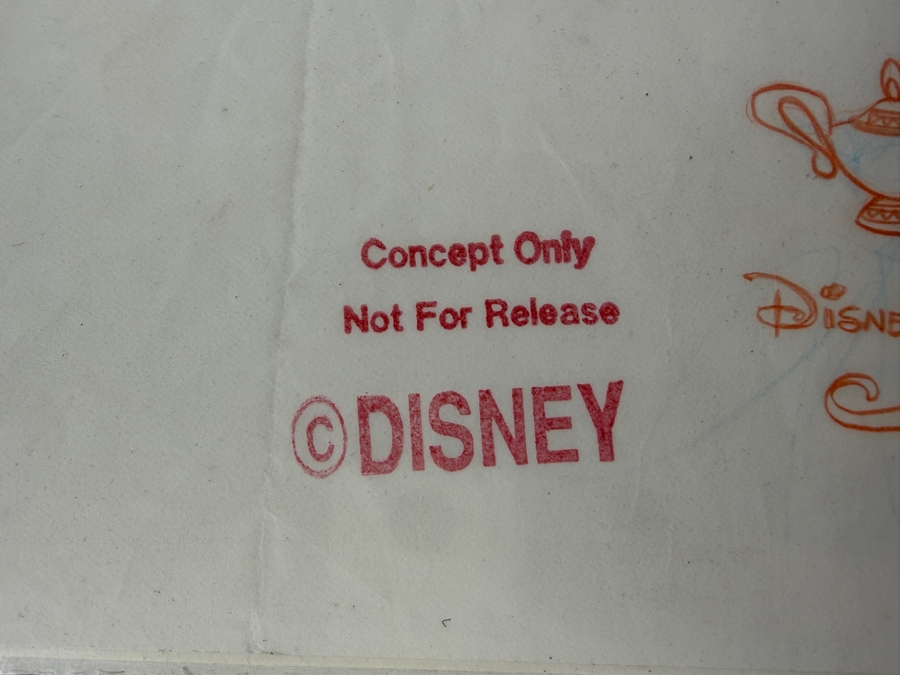 Original Walt Disney Hand Drawn Genie Aladdin Concept Drawing For A Lucite Key Chain By Disney Artist Alex Maher From The 2nd Official Disneyana Convention In 1993 At Disneyland Purchased For $380 In 1993 14 X 14 [Photo 8]