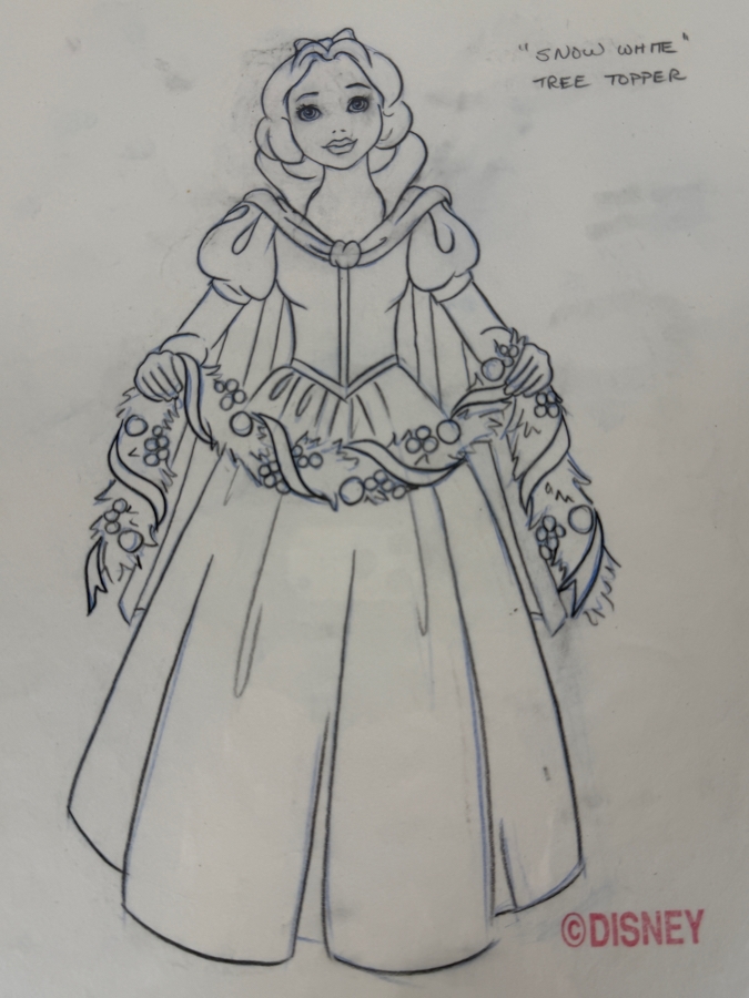 Original Walt Disney Hand Drawn Snow White Concept Drawing For A Christmas Tree Topper By Disney Artist Theresa Miller From The 2nd Official Disneyana Convention In 1993 At Disneyland Purchased For $200 In 1993 8 X 11 [Photo 4]
