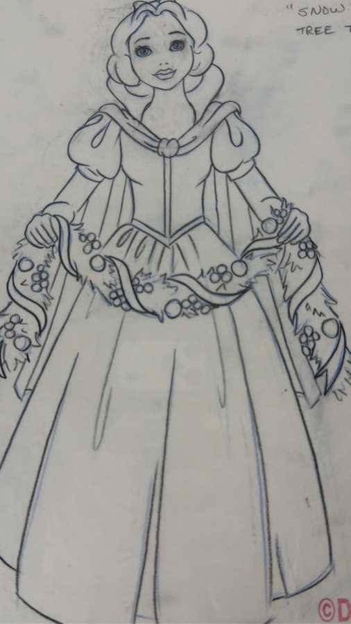 Original Walt Disney Hand Drawn Snow White Concept Drawing For A Christmas Tree Topper By Disney Artist Theresa Miller From The 2nd Official Disneyana Convention In 1993 At Disneyland Purchased For $200 In 1993 8 X 11 [Photo 3]