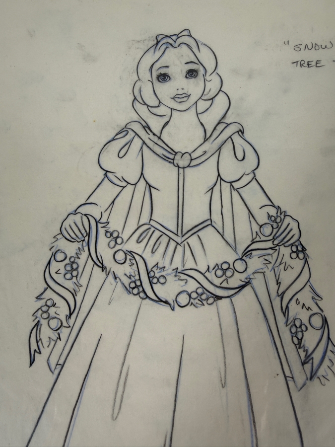 Original Walt Disney Hand Drawn Snow White Concept Drawing For A Christmas Tree Topper By Disney Artist Theresa Miller From The 2nd Official Disneyana Convention In 1993 At Disneyland Purchased For $200 In 1993 8 X 11 [Photo 5]