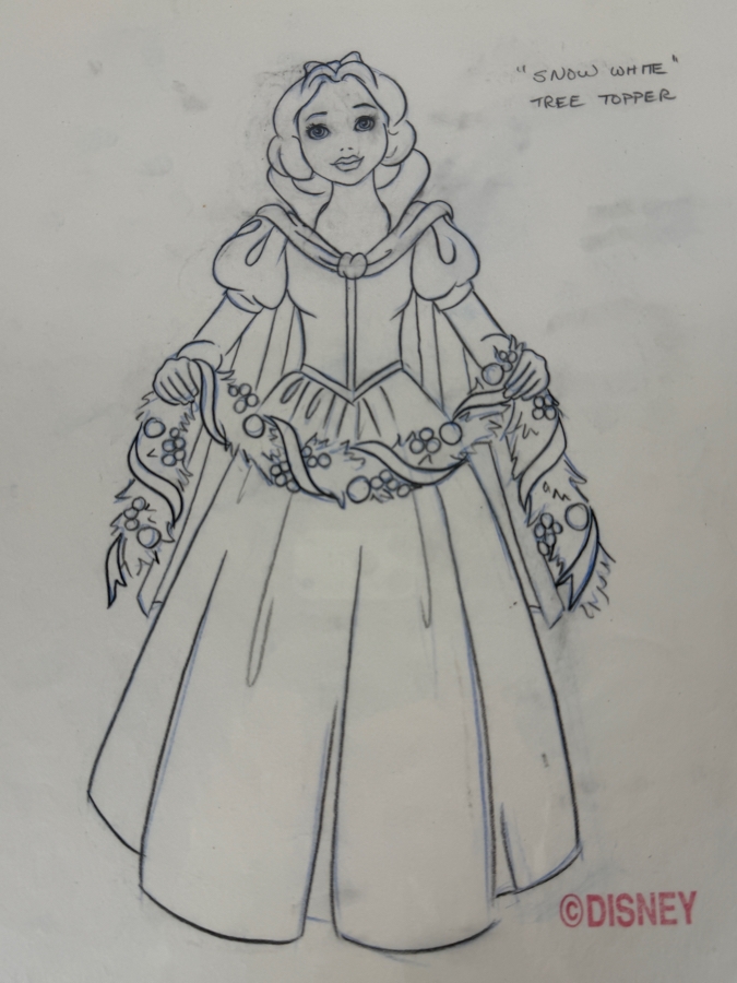 Original Walt Disney Hand Drawn Snow White Concept Drawing For A Christmas Tree Topper By Disney Artist Theresa Miller From The 2nd Official Disneyana Convention In 1993 At Disneyland Purchased For $200 In 1993 8 X 11