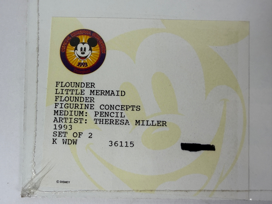 Original Walt Disney Hand Drawn Flounder From The Little Mermaid Figurine Concept Drawing By Disney Artist Theresa Miller From The 2nd Official Disneyana Convention In 1993 At Disneyland Purchased For $200 In 1993 9 X 6 [Photo 10]