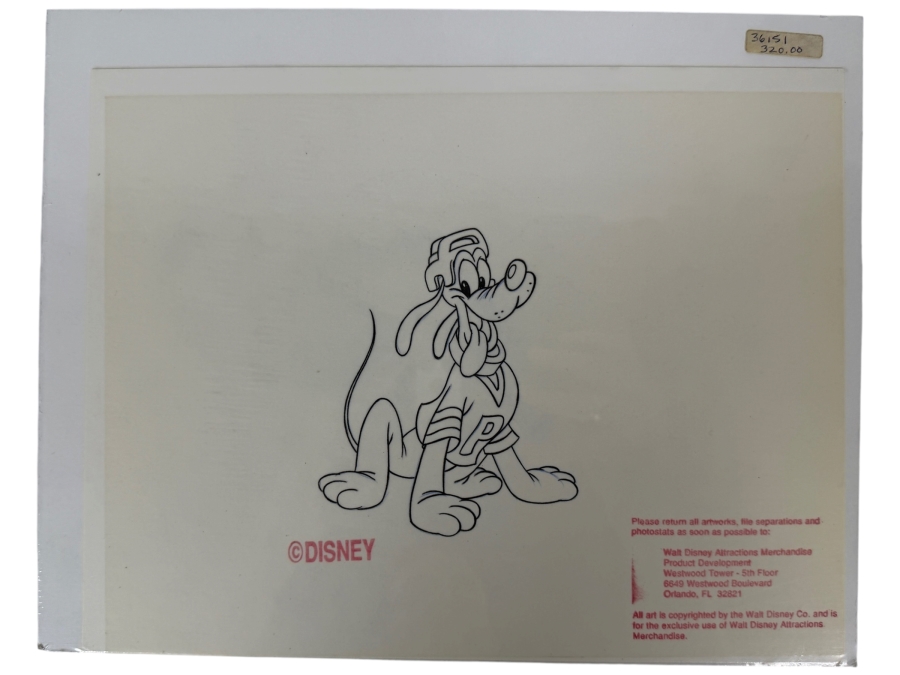Original Walt Disney Hand Drawn Pluto Hockey Sports Themed Fashion Apparel Concept Drawing By Disney Artist Alex Maher From The 2nd Official Disneyana Convention In 1993 At Disneyland Purchased For $320 In 1993 6 X 6 [Photo 2]