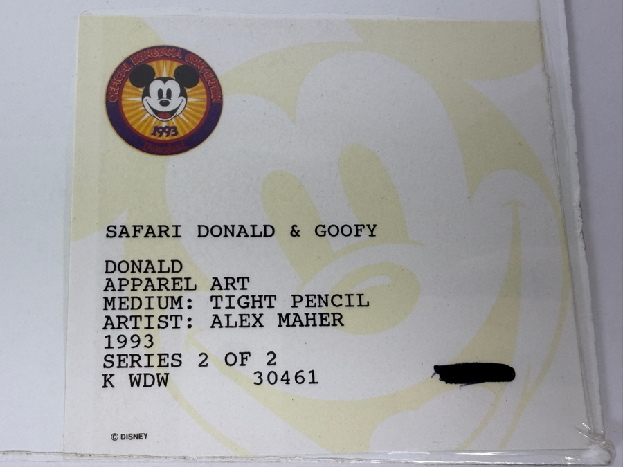 Original Walt Disney Hand Drawn Safari Donald Duck & Goofy Fashion Apparel Concept Drawing By Disney Artist Alex Maher From The 2nd Official Disneyana Convention In 1993 At Disneyland Purchased For $300 In 1993 9 X 4 [Photo 11]