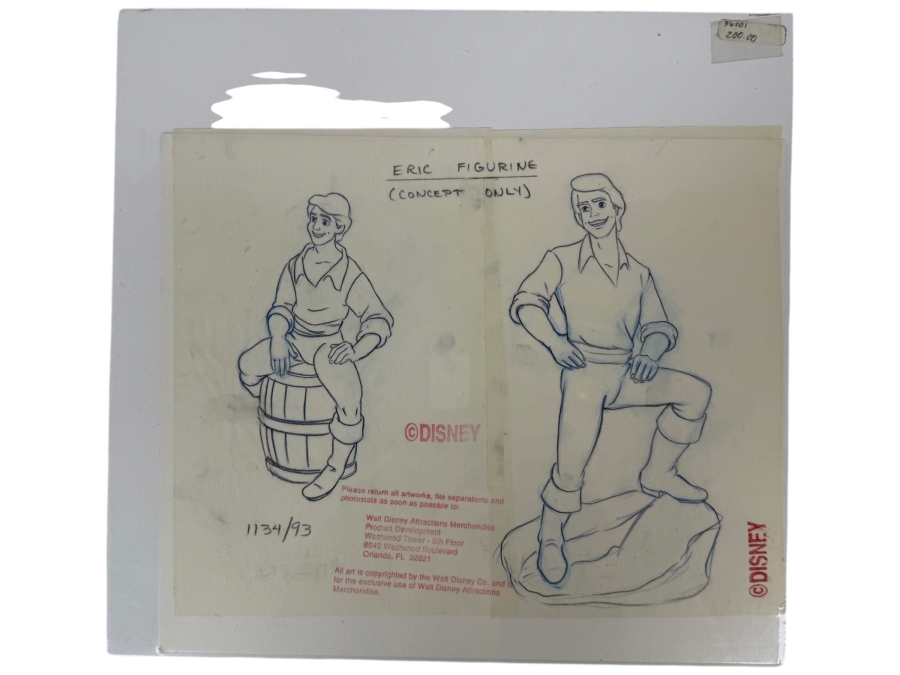 Original Walt Disney Hand Drawn Price Eric Barrel & Rock Poses From The Little Mermaid Concept Drawings For Figurine By Disney Artist Theresa Miller From The 2nd Official Disneyana Convention In 1993 At Disneyland Purchased For $200 In 1993 10 X 9 [Photo 2]