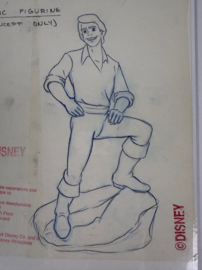 Original Walt Disney Hand Drawn Price Eric Barrel & Rock Poses From The Little Mermaid Concept Drawings For Figurine By Disney Artist Theresa Miller From The 2nd Official Disneyana Convention In 1993 At Disneyland Purchased For $200 In 1993 10 X 9 [Photo 4]