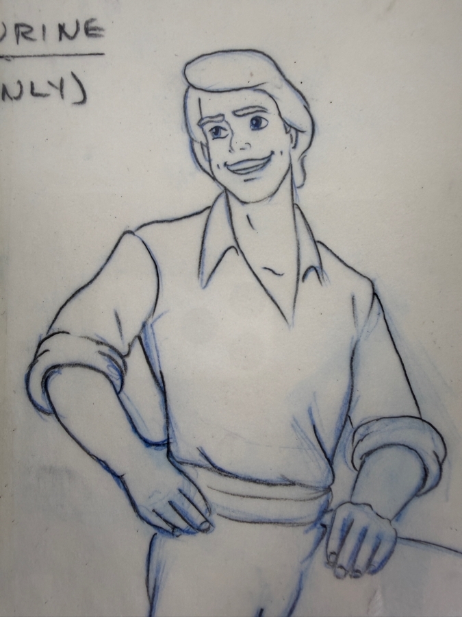 Original Walt Disney Hand Drawn Price Eric Barrel & Rock Poses From The Little Mermaid Concept Drawings For Figurine By Disney Artist Theresa Miller From The 2nd Official Disneyana Convention In 1993 At Disneyland Purchased For $200 In 1993 10 X 9 [Photo 5]