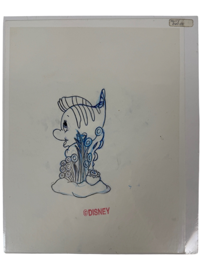 Original Walt Disney Hand Drawn Flounder From The Little Mermaid Turnaround Concept Drawing For Figurine By Disney Artist Theresa Miller From The 2nd Official Disneyana Convention In 1993 At Disneyland Purchased For $200 In 1993 4 X 7 [Photo 2]