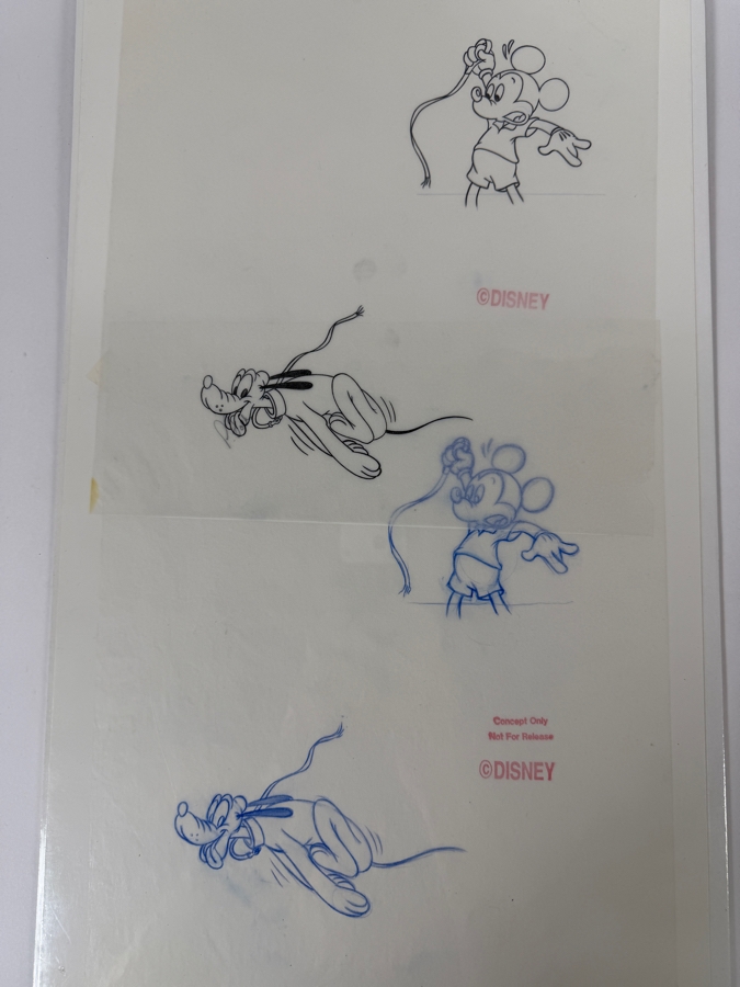 (2) Original Walt Disney Hand Drawn Mickey Mouse With Pluto On Leash WDW & DL Embroidered & Silkscreen Fashion Garment Concept Drawings By Disney Artist Alex Maher From The 2nd Official Disneyana Convention In 1993 At Disneyland Retail $560 In 1993 11X11 [Photo 2]