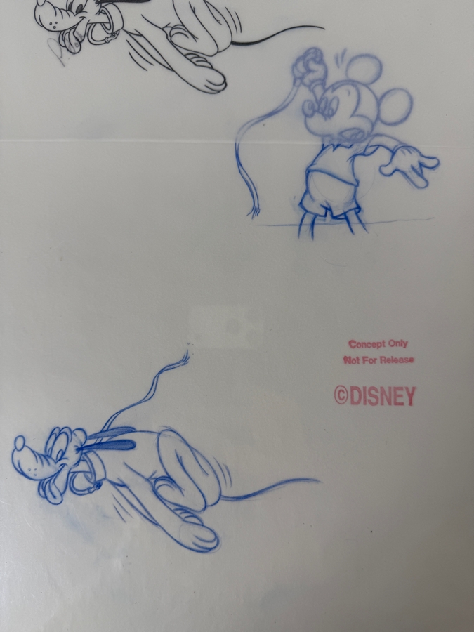 (2) Original Walt Disney Hand Drawn Mickey Mouse With Pluto On Leash WDW & DL Embroidered & Silkscreen Fashion Garment Concept Drawings By Disney Artist Alex Maher From The 2nd Official Disneyana Convention In 1993 At Disneyland Retail $560 In 1993 11X11 [Photo 3]