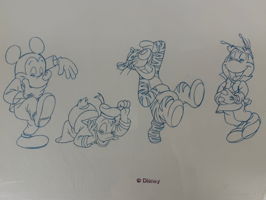Original Walt Disney Hand Drawn Mickey Mouse / Tigger / Teamer Laughing T-Shirt For Picnic Concept Drawing By Disney Artist Darren Hunt From The 2nd Official Disneyana Convention In 1993 At Disneyland Purchased For $560 In 1993 17 X 9