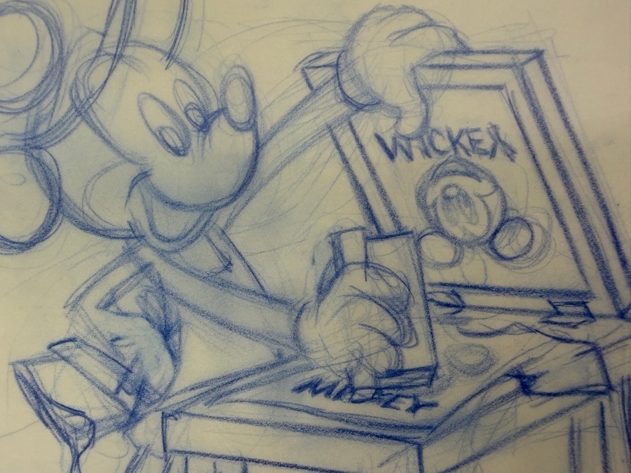 (2) Original Walt Disney Hand Drawn Mickey Mouse Screen Printer Cast Member Award Concept Drawings By Disney Artist Alex Maher From The 2nd Official Disneyana Convention In 1993 At Disneyland Purchased For $620 In 1993 10 X 10 [Photo 10]