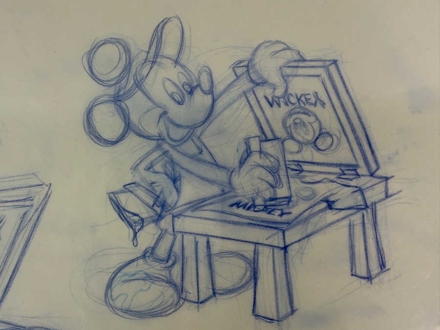 (2) Original Walt Disney Hand Drawn Mickey Mouse Screen Printer Cast Member Award Concept Drawings By Disney Artist Alex Maher From The 2nd Official Disneyana Convention In 1993 At Disneyland Purchased For $620 In 1993 10 X 10 [Photo 9]