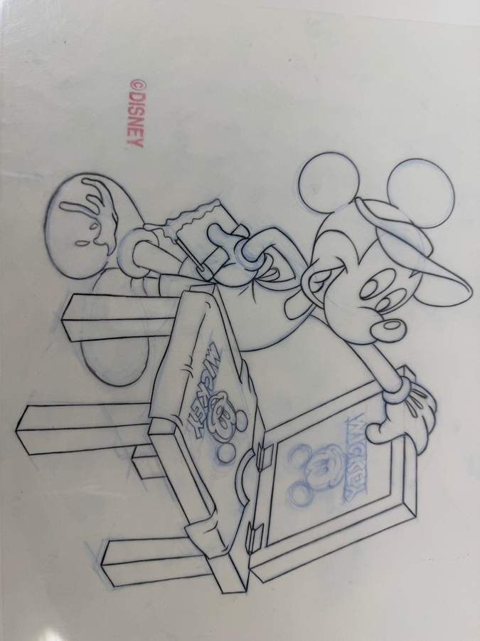 (2) Original Walt Disney Hand Drawn Mickey Mouse Screen Printer Cast Member Award Concept Drawings By Disney Artist Alex Maher From The 2nd Official Disneyana Convention In 1993 At Disneyland Purchased For $620 In 1993 10 X 10 [Photo 3]