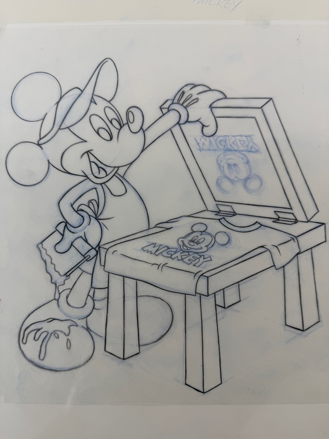 (2) Original Walt Disney Hand Drawn Mickey Mouse Screen Printer Cast Member Award Concept Drawings By Disney Artist Alex Maher From The 2nd Official Disneyana Convention In 1993 At Disneyland Purchased For $620 In 1993 10 X 10 [Photo 4]