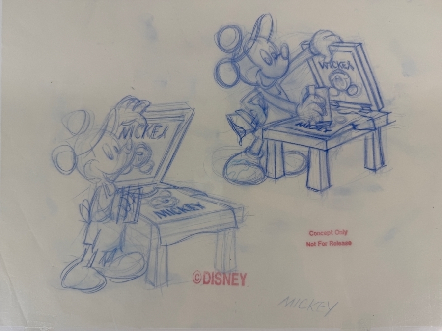(2) Original Walt Disney Hand Drawn Mickey Mouse Screen Printer Cast Member Award Concept Drawings By Disney Artist Alex Maher From The 2nd Official Disneyana Convention In 1993 At Disneyland Purchased For $620 In 1993 10 X 10 [Photo 7]