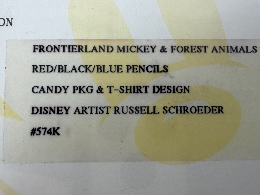 Original Walt Disney Hand Drawn Frontierland Mickey Mouse & Forest Animals Candy Packaging & T-Shirt Design Concept Drawing By Disney Artist Russell Schroeder From The 1st Disneyana Convention In 1992 At WDW Resort Purchased For $636 In 93 12.5 X 15 [Photo 18]