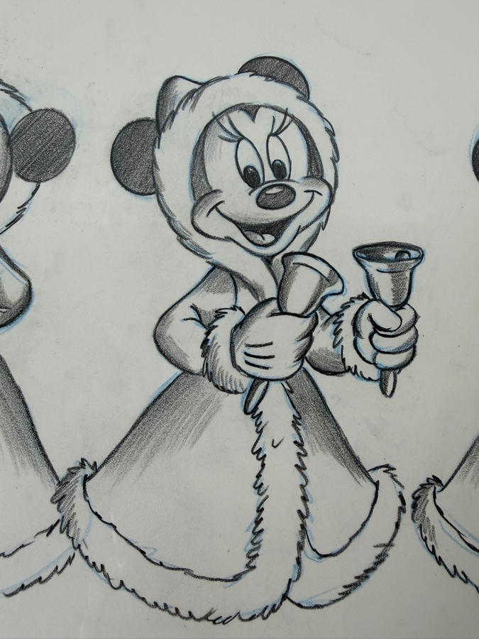 Original Walt Disney Hand Drawn Minnie Mouse Dressed For Christmas Resin Christmas Ornament Concept Drawing By Disney Artist Don Williams From The 2nd Official Disneyana Convention In 1993 At Disneyland Purchased For $440 In 1993 12.5 X 10 [Photo 4]