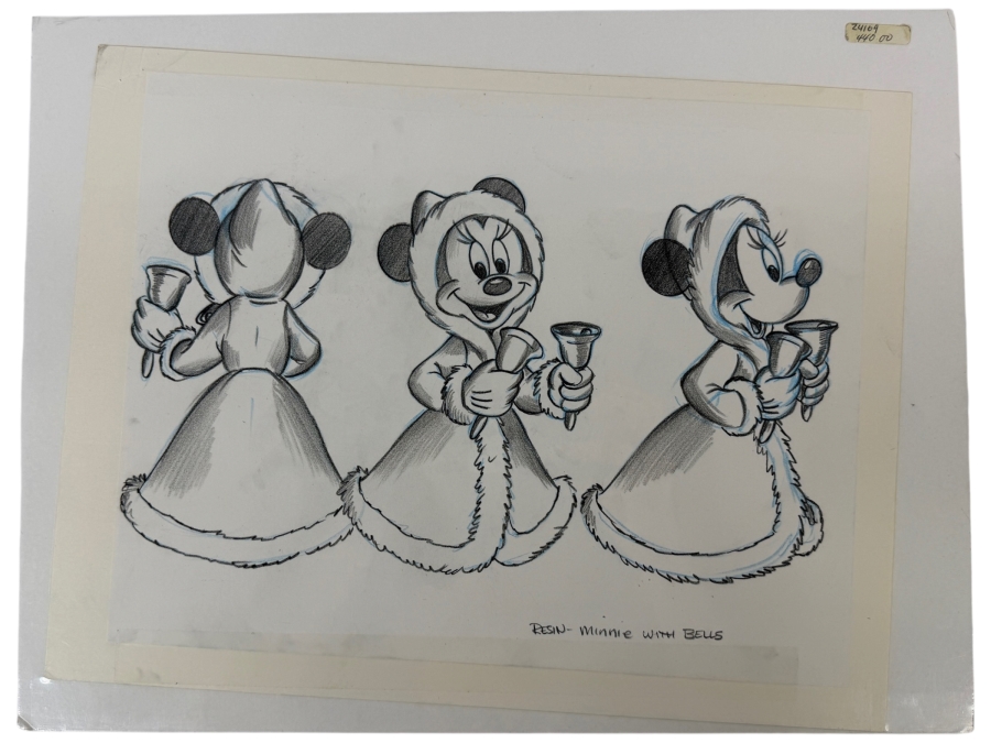 Original Walt Disney Hand Drawn Minnie Mouse Dressed For Christmas Resin Christmas Ornament Concept Drawing By Disney Artist Don Williams From The 2nd Official Disneyana Convention In 1993 At Disneyland Purchased For $440 In 1993 12.5 X 10 [Photo 2]