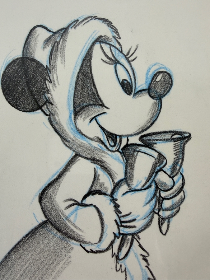 Original Walt Disney Hand Drawn Minnie Mouse Dressed For Christmas Resin Christmas Ornament Concept Drawing By Disney Artist Don Williams From The 2nd Official Disneyana Convention In 1993 At Disneyland Purchased For $440 In 1993 12.5 X 10 [Photo 7]