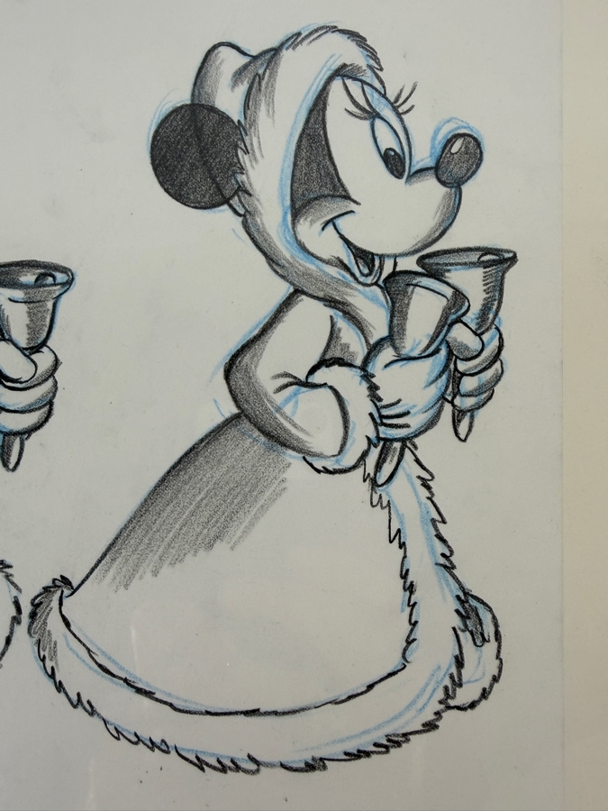 Original Walt Disney Hand Drawn Minnie Mouse Dressed For Christmas Resin Christmas Ornament Concept Drawing By Disney Artist Don Williams From The 2nd Official Disneyana Convention In 1993 At Disneyland Purchased For $440 In 1993 12.5 X 10 [Photo 6]