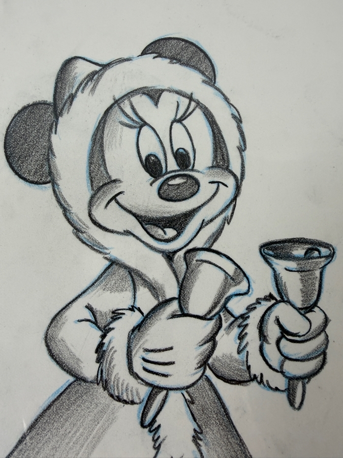 Original Walt Disney Hand Drawn Minnie Mouse Dressed For Christmas Resin Christmas Ornament Concept Drawing By Disney Artist Don Williams From The 2nd Official Disneyana Convention In 1993 At Disneyland Purchased For $440 In 1993 12.5 X 10 [Photo 5]