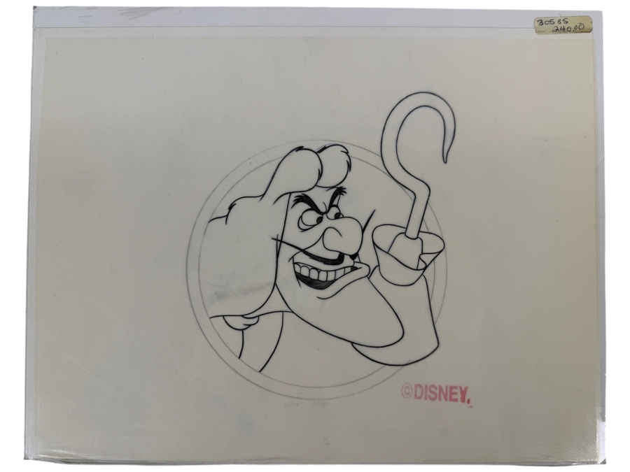 Original Walt Disney Hand Drawn Captain Hook From Peter Pan Apparel Artwork Concept Drawing By Disney Artist Alex Maher From The 2nd Official Disneyana Convention In 1993 At Disneyland Purchased For $240 In 1993 7 X 7 [Photo 2]