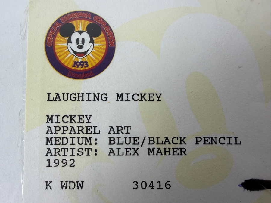 Original Walt Disney Hand Drawn Laughing Mickey Mouse Apparel Artwork Concept Drawing By Disney Artist Alex Maher From The 2nd Official Disneyana Convention In 1993 At Disneyland Purchased For $280 In 1993 8 X 7 [Photo 8]