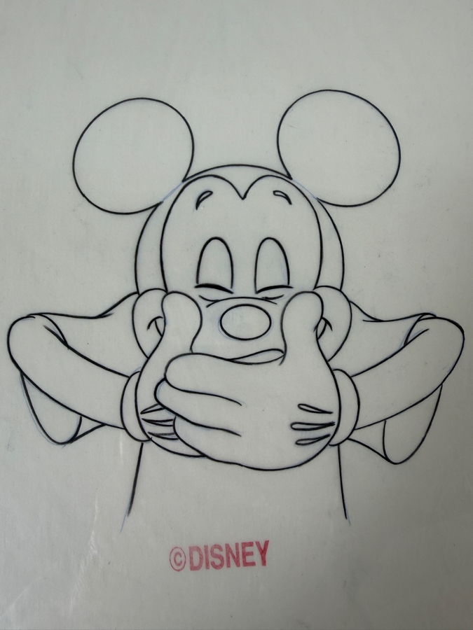 Original Walt Disney Hand Drawn Laughing Mickey Mouse Apparel Artwork Concept Drawing By Disney Artist Alex Maher From The 2nd Official Disneyana Convention In 1993 At Disneyland Purchased For $280 In 1993 8 X 7