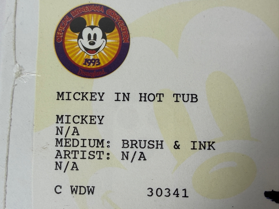 Original Walt Disney Hand Drawn Mickey Mouse In Hot Tub Concept Drawing By Disney Artist From The 2nd Official Disneyana Convention In 1993 At Disneyland Purchased For $400 In 1993 10.5 X 9.5 [Photo 15]