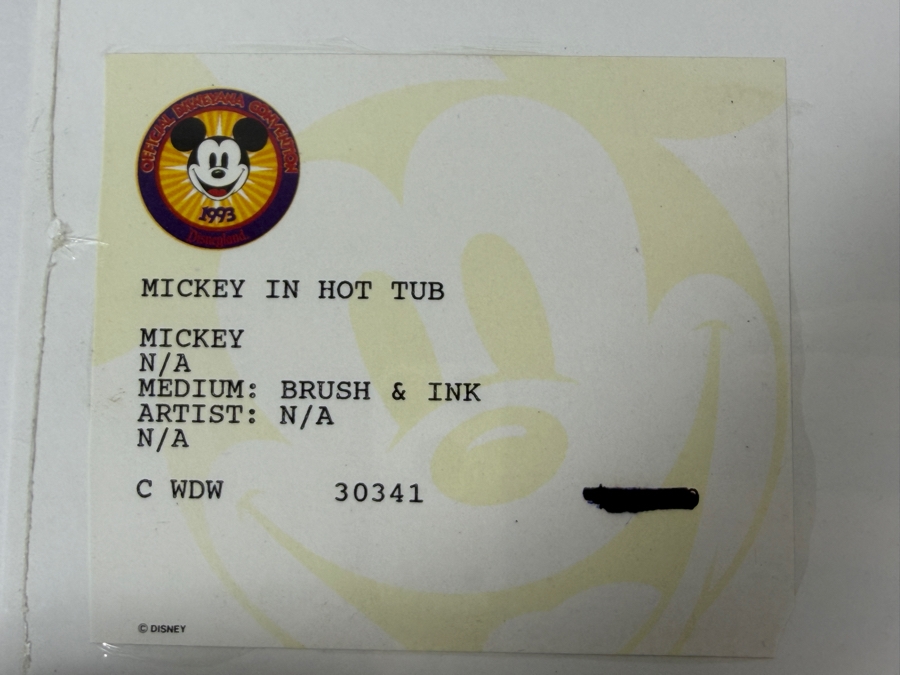 Original Walt Disney Hand Drawn Mickey Mouse In Hot Tub Concept Drawing By Disney Artist From The 2nd Official Disneyana Convention In 1993 At Disneyland Purchased For $400 In 1993 10.5 X 9.5 [Photo 14]