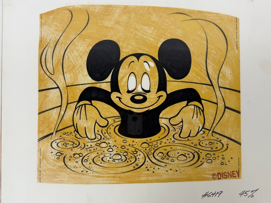 Original Walt Disney Hand Drawn Mickey Mouse In Hot Tub Concept Drawing By Disney Artist From The 2nd Official Disneyana Convention In 1993 At Disneyland Purchased For $400 In 1993 10.5 X 9.5