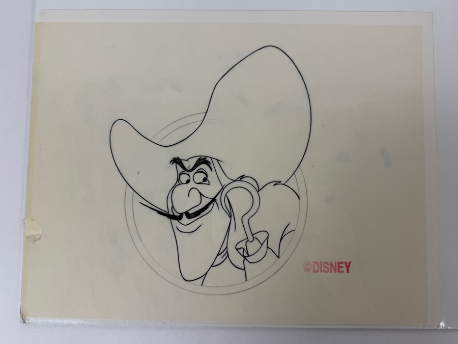 Original Walt Disney Hand Drawn Captain Hook Head From Peter Pan Apparel Art Concept Drawing By Disney Artist Alex Maher From The 2nd Official Disneyana Convention In 1993 At Disneyland Purchased For $240 In 1993 8 X 7 [Photo 3]