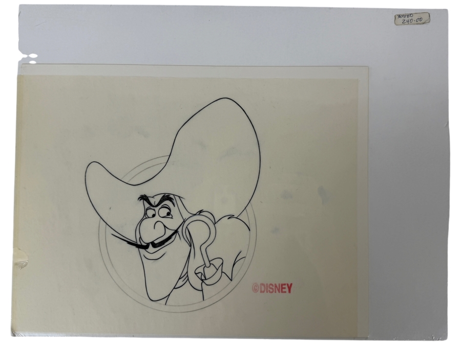 Original Walt Disney Hand Drawn Captain Hook Head From Peter Pan Apparel Art Concept Drawing By Disney Artist Alex Maher From The 2nd Official Disneyana Convention In 1993 At Disneyland Purchased For $240 In 1993 8 X 7 [Photo 2]
