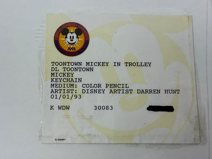 Original Walt Disney Hand Drawn Disneyland Toontown Mickey Mouse In Trolley Keychain Concept Drawing By Disney Artist Darren Hunt From The 2nd Official Disneyana Convention In 1993 At Disneyland Purchased For $350 In 1993 8 X 7 [Photo 12]