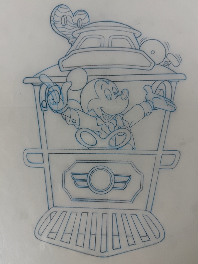 Original Walt Disney Hand Drawn Disneyland Toontown Mickey Mouse In Trolley Keychain Concept Drawing By Disney Artist Darren Hunt From The 2nd Official Disneyana Convention In 1993 At Disneyland Purchased For $350 In 1993 8 X 7 [Photo 3]