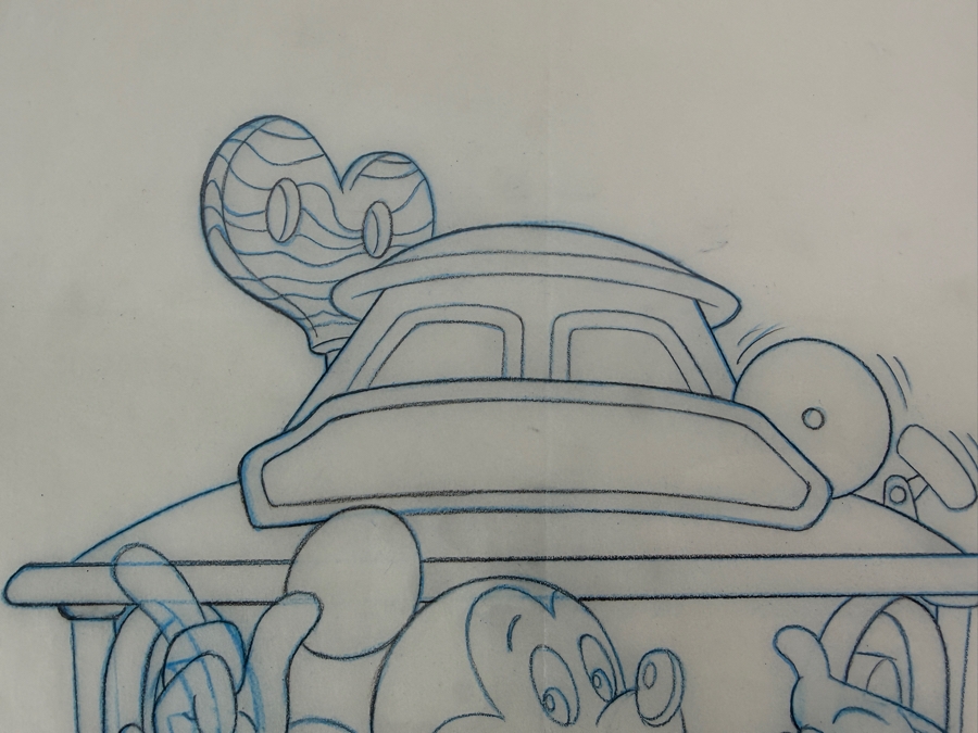 Original Walt Disney Hand Drawn Disneyland Toontown Mickey Mouse In Trolley Keychain Concept Drawing By Disney Artist Darren Hunt From The 2nd Official Disneyana Convention In 1993 At Disneyland Purchased For $350 In 1993 8 X 7 [Photo 5]
