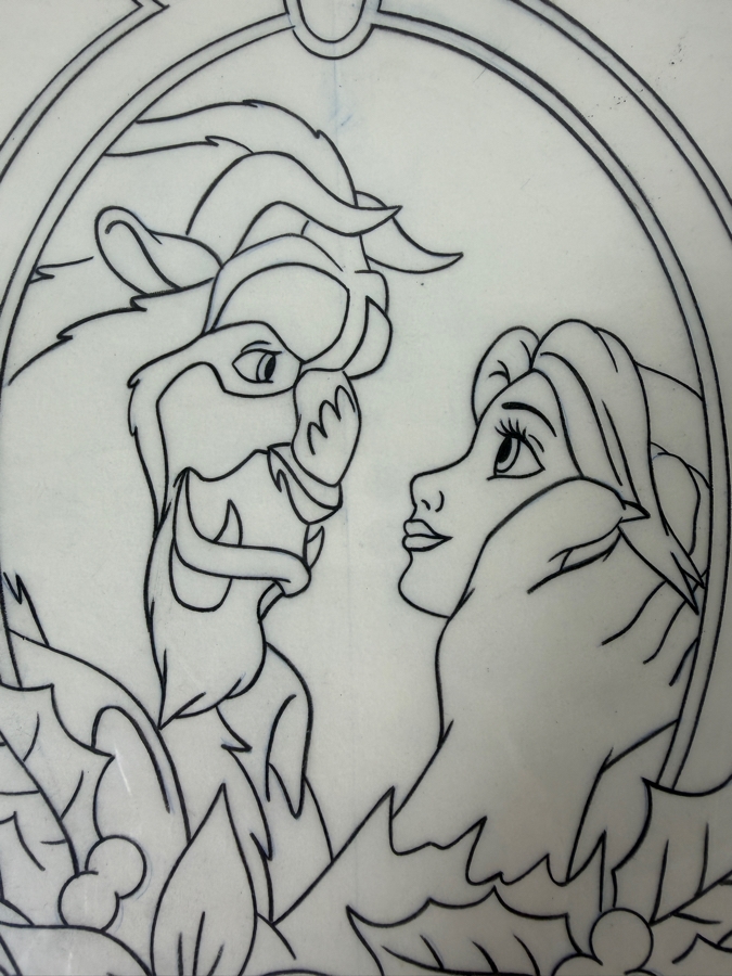 Original Walt Disney Hand Drawn Beast And Belle In Mirror From The Beauty And The Beast Lucite Christmas Ornament Concept Drawing By Disney Artist Alex Maher From The 2nd Official Disneyana Convention In 1993 At Disneyland Purchased For $400 In 1993 7 X 1 [Photo 4]