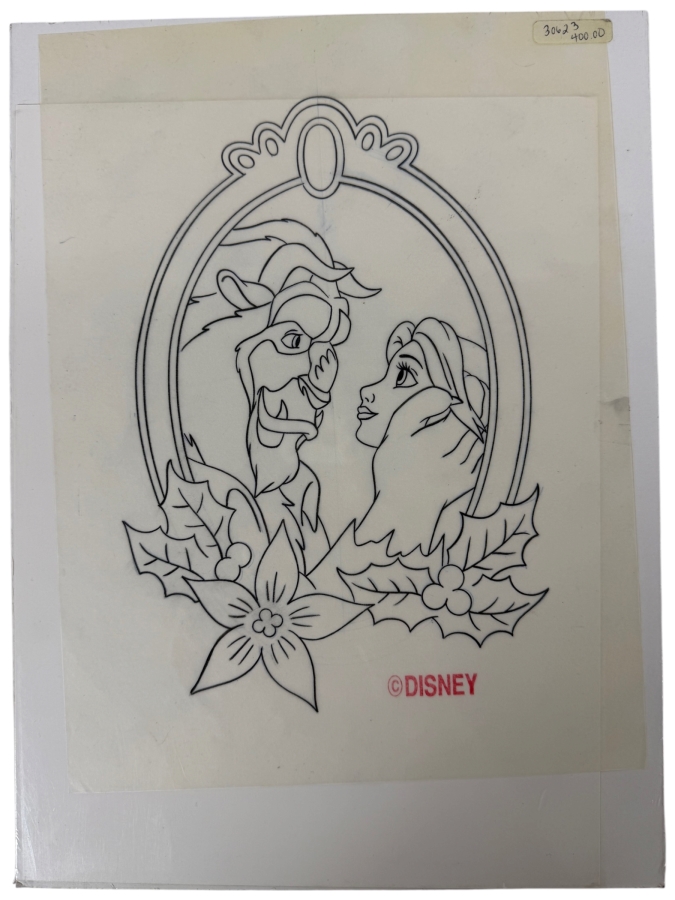 Original Walt Disney Hand Drawn Beast And Belle In Mirror From The Beauty And The Beast Lucite Christmas Ornament Concept Drawing By Disney Artist Alex Maher From The 2nd Official Disneyana Convention In 1993 At Disneyland Purchased For $400 In 1993 7 X 1 [Photo 2]
