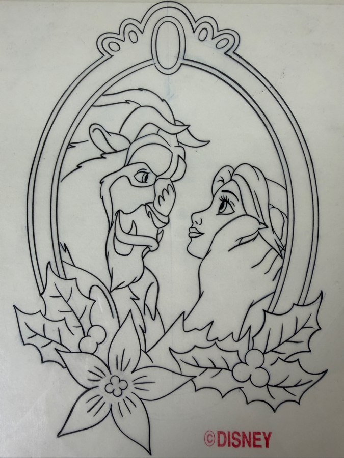 Original Walt Disney Hand Drawn Beast And Belle In Mirror From The Beauty And The Beast Lucite Christmas Ornament Concept Drawing By Disney Artist Alex Maher From The 2nd Official Disneyana Convention In 1993 At Disneyland Purchased For $400 In 1993 7 X 1 [Photo 3]