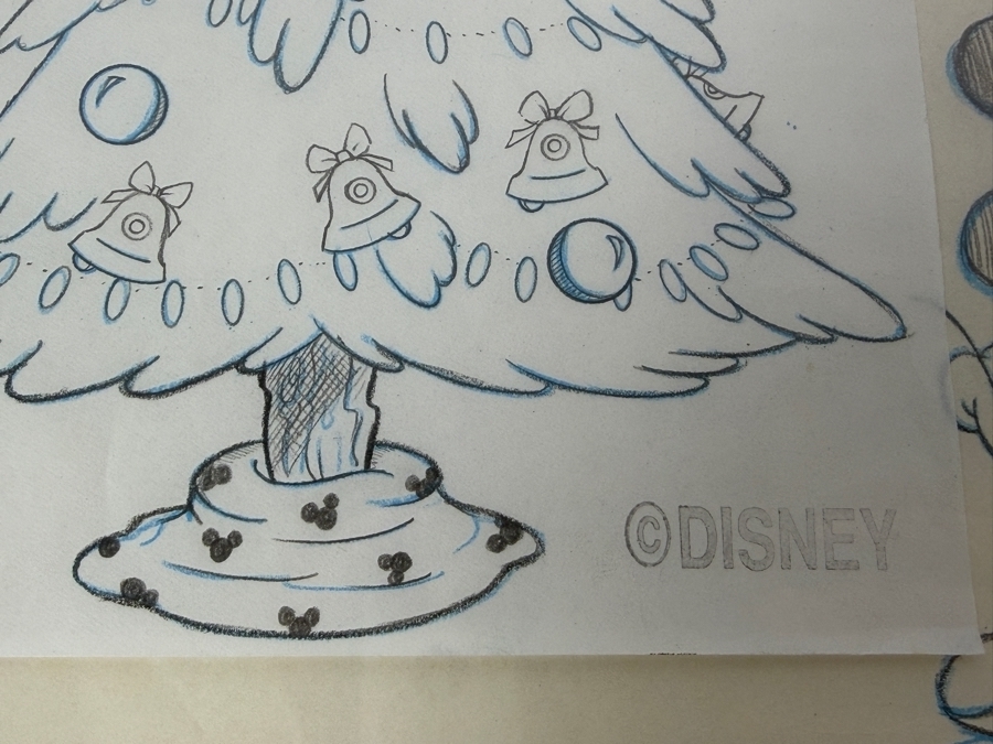 Original Walt Disney Hand Drawn Mickey Mouse And Pluto At Christmas Fireplace Christmas Bells Packaging Design Concept Drawing By Disney Artist Darren Hunt Purchased For $872 From The 1st Disneyana Convention In 1992 At Walt Disney World Resort 11 X 7 [Photo 9]