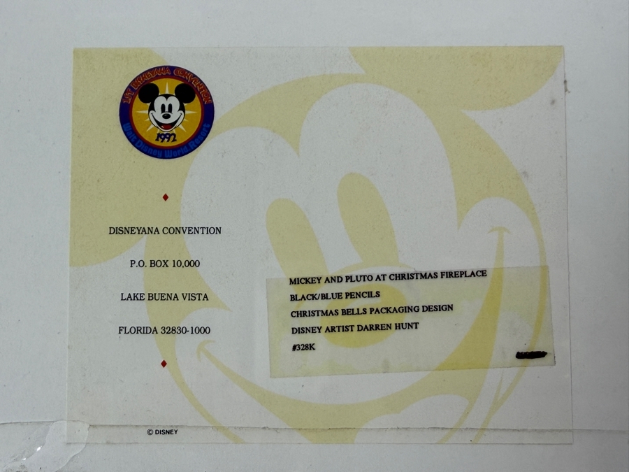 Original Walt Disney Hand Drawn Mickey Mouse And Pluto At Christmas Fireplace Christmas Bells Packaging Design Concept Drawing By Disney Artist Darren Hunt Purchased For $872 From The 1st Disneyana Convention In 1992 At Walt Disney World Resort 11 X 7 [Photo 15]